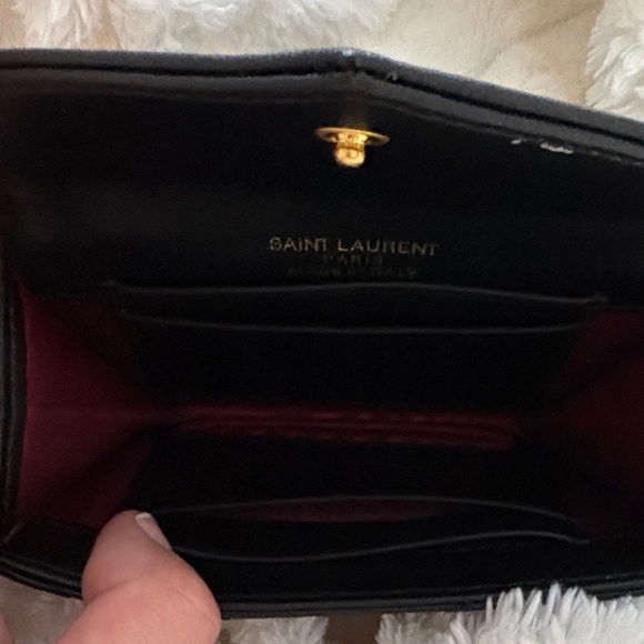 Yves Saint Laurent Black Chevron Wallet with Gold Logo - Picture 3 of 4